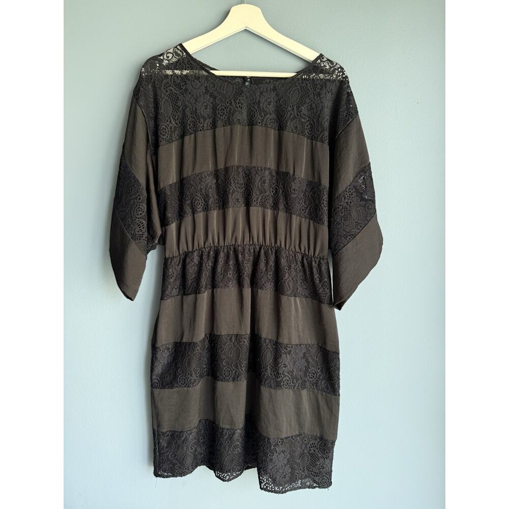 Vintage Lace Dress Black Boho Romantic Dark Academia Sheer Sleeve Date Size 12